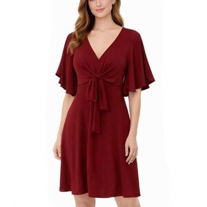 BCBGeneration Burgundy Flutter Sleeve Tie-Front Dress – Size Small